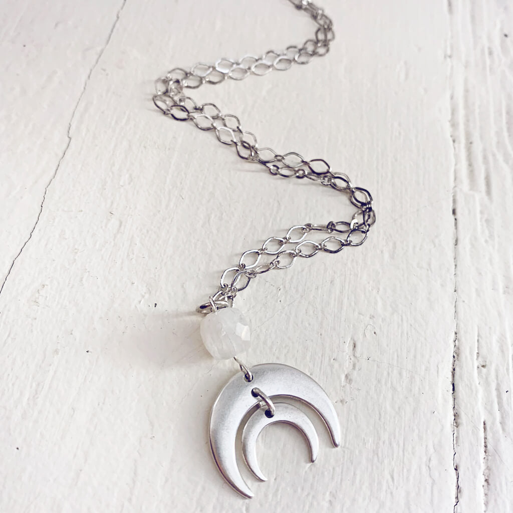 apollo and artemis // double crescent moon necklace - with topaz jade or moonstone