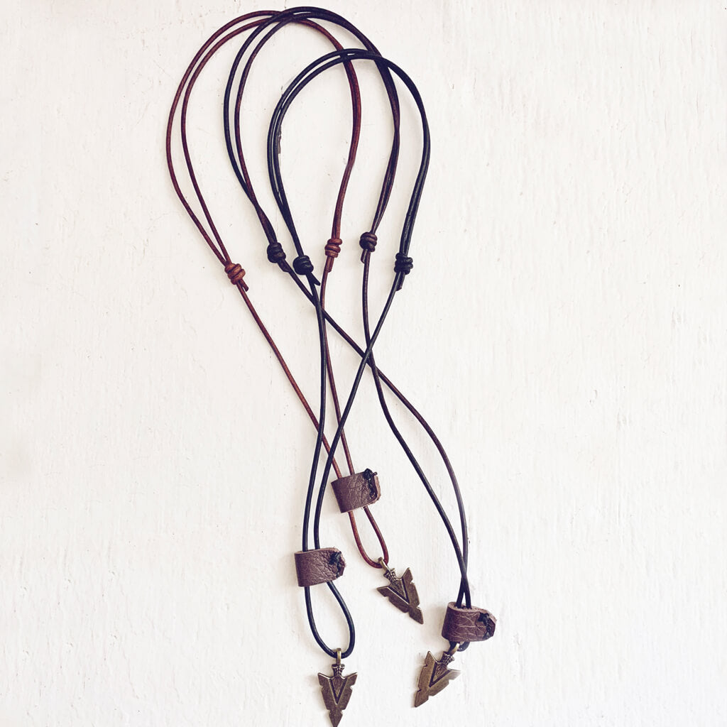 arrowhead // men's rugged distressed leather necklace with arrow head pendant