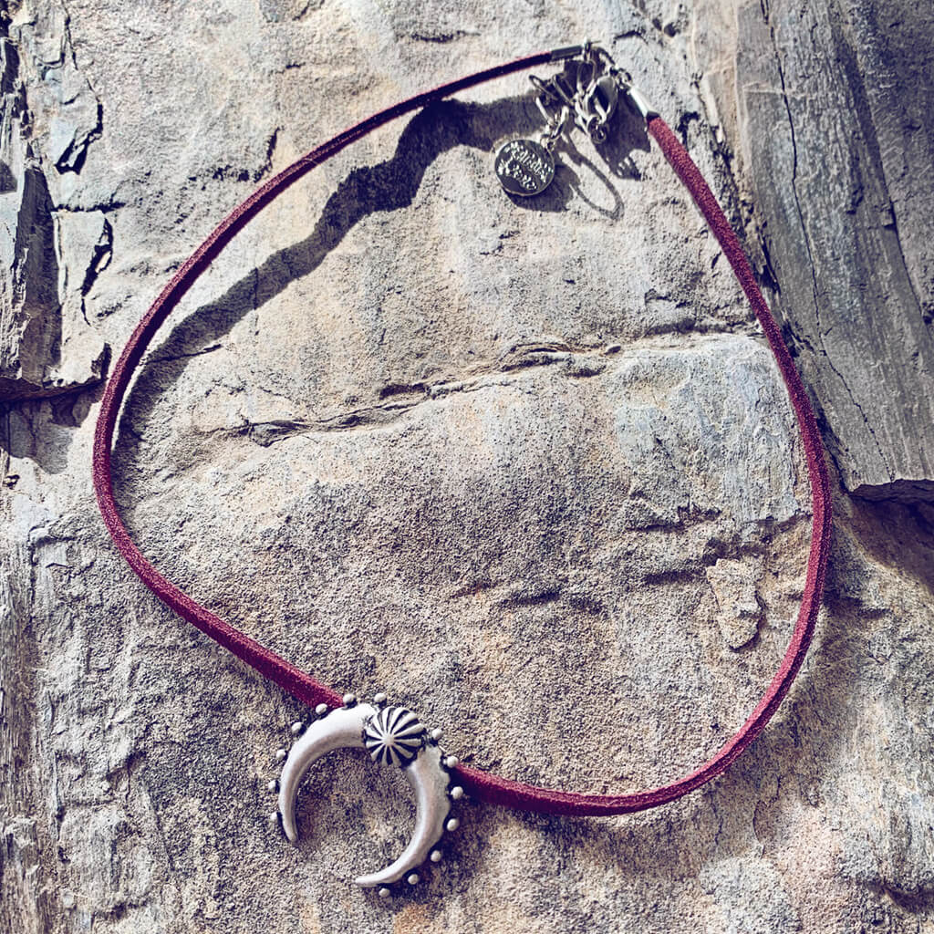 artemis double horn crescent moon choker necklace