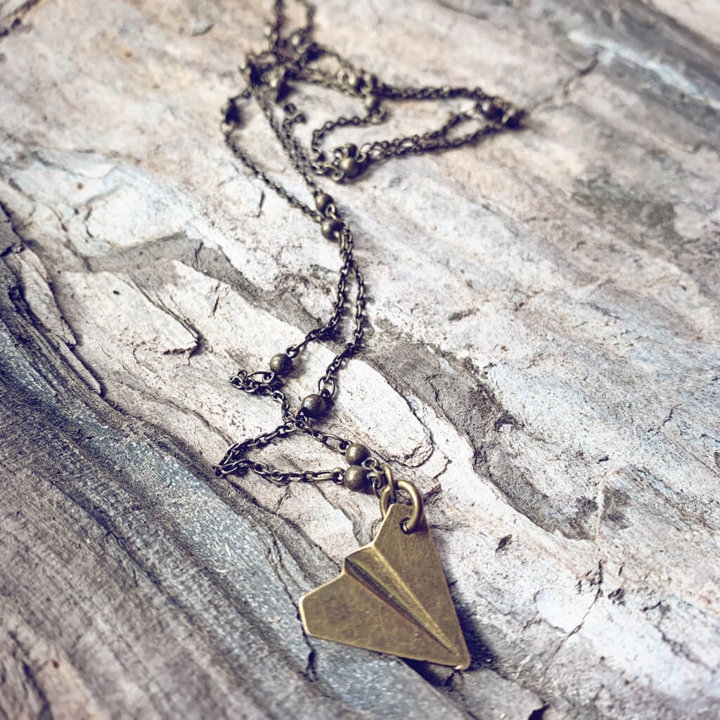 aviator paper airplane pendant necklace