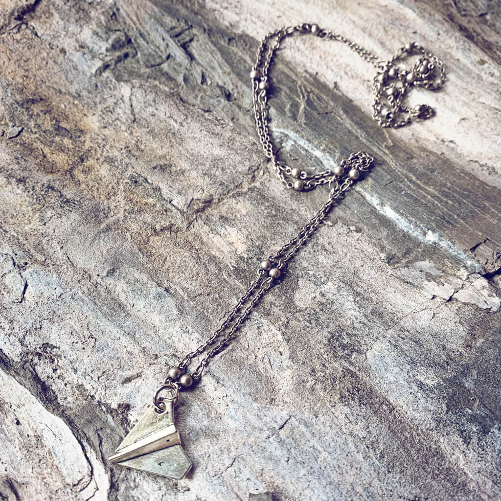 aviator paper airplane pendant necklace