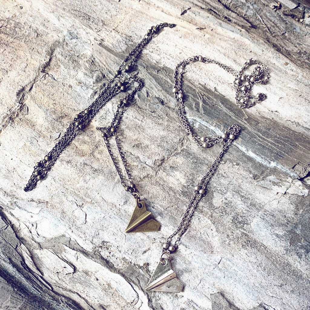 aviator paper airplane pendant necklace