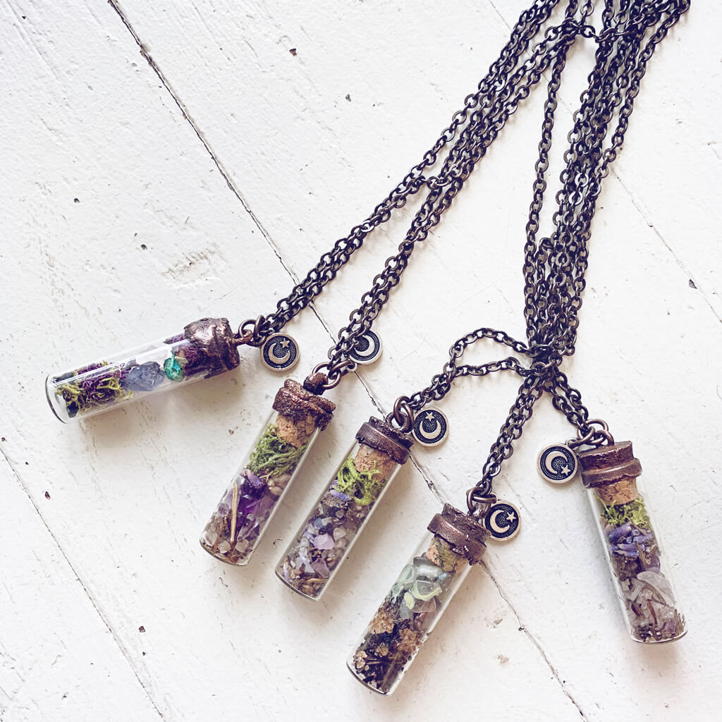 bewitch ii // tall spell jar glass bottle pendant necklace