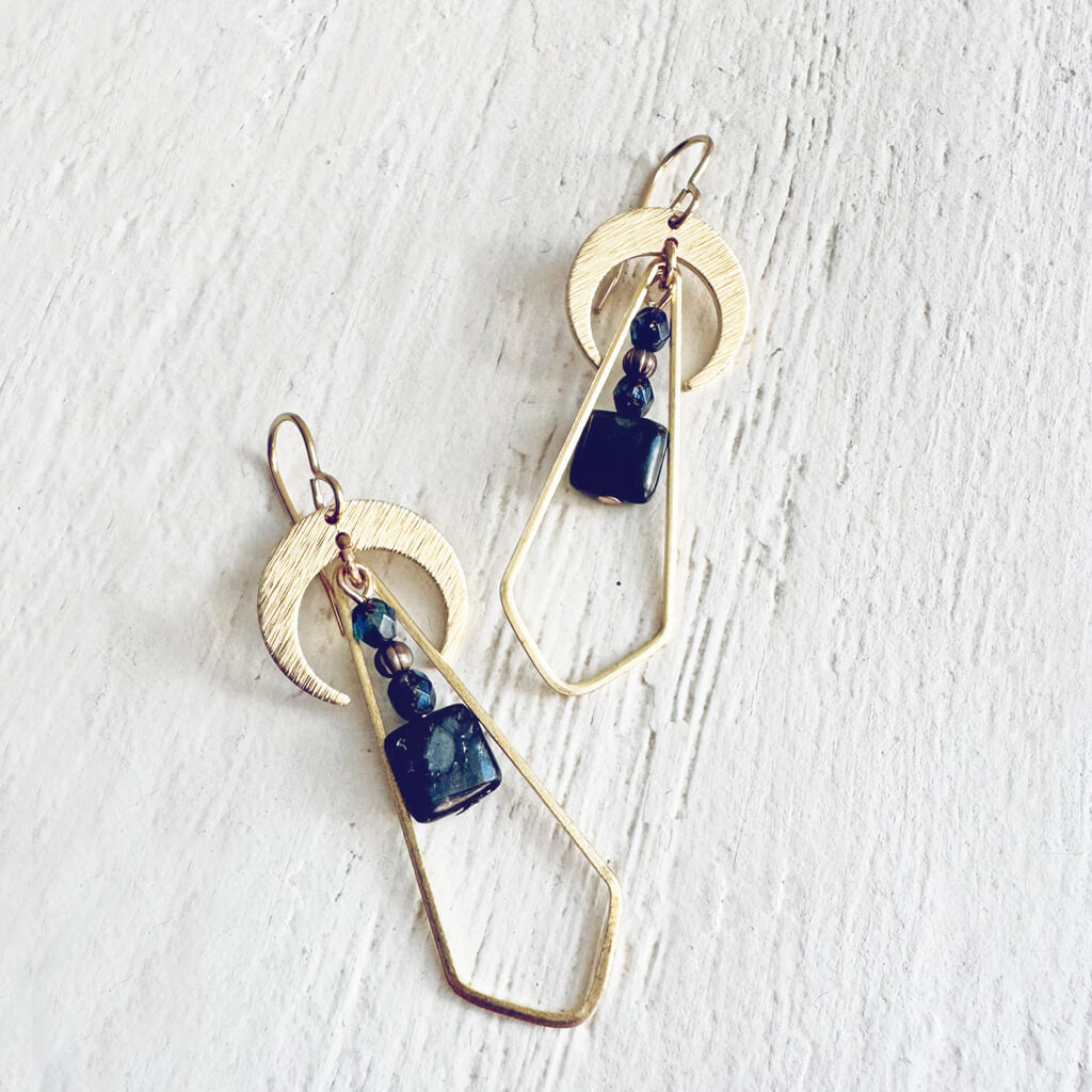 black galaxy // black mica jasper and crescent moon earrings