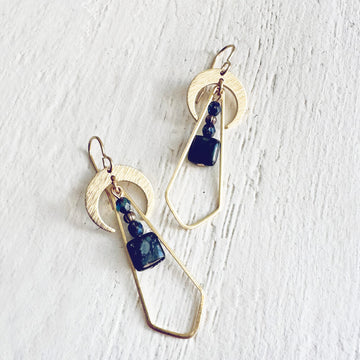 black galaxy // black mica jasper and crescent moon earrings