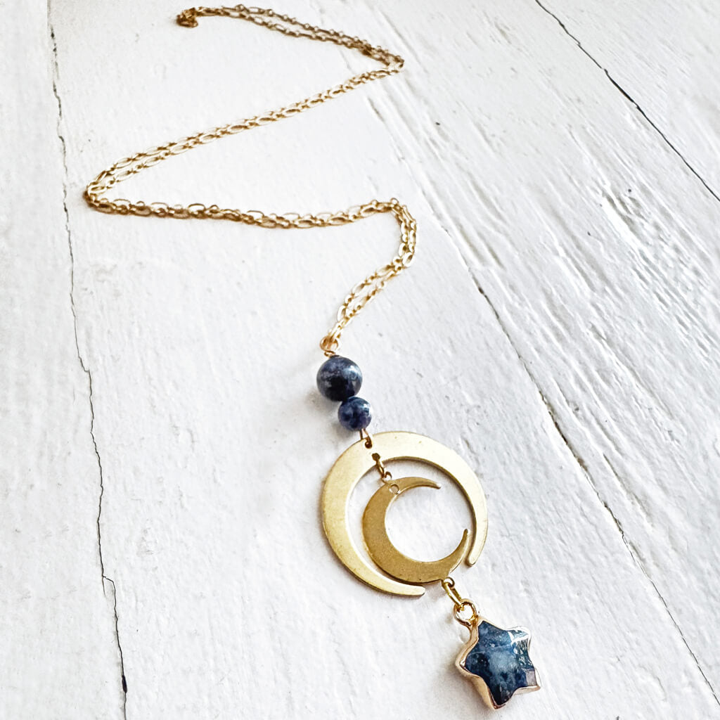 blue moon // brass crescent moon & lapis lazuli star necklace