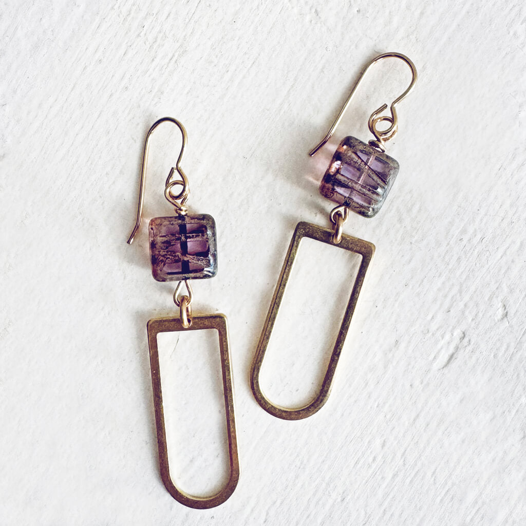 carved grape // czech glass and brass dangle earrings