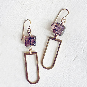 carved grape // czech glass and brass dangle earrings