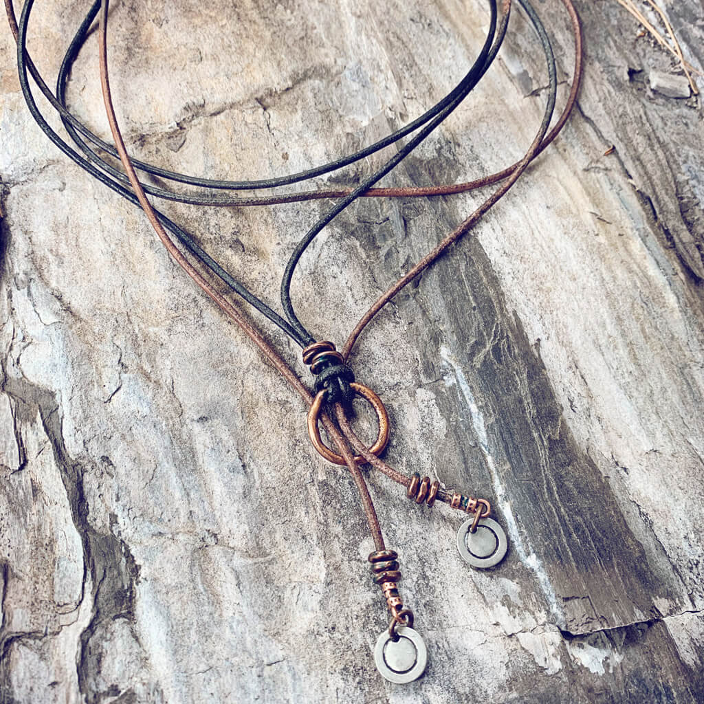 circle positive copper or silver karma circle bohemian lariat choker style necklace