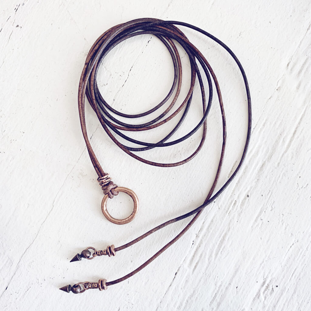 circle positive copper or silver karma circle bohemian lariat choker style necklace