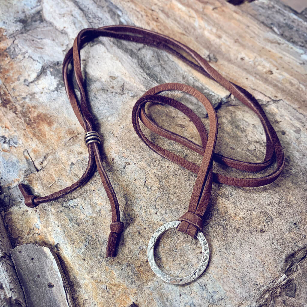 circle positive men's rugged sterling silver karma circle necklace