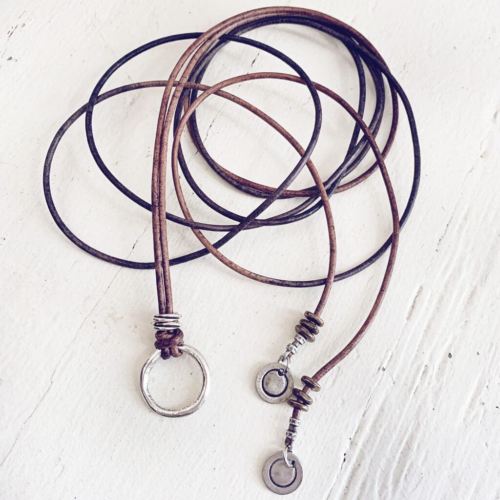 circle positive copper or silver karma circle bohemian lariat choker style necklace