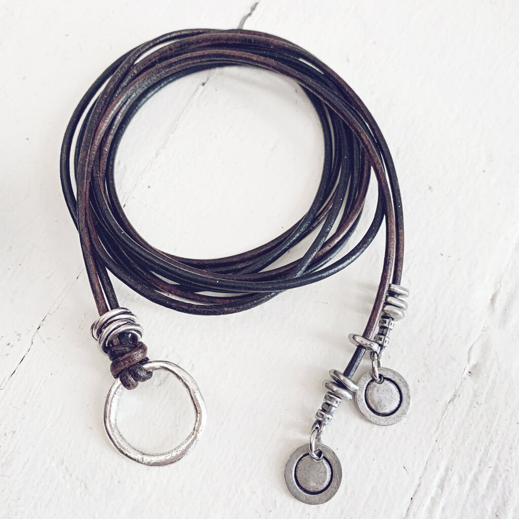 circle positive copper or silver karma circle bohemian lariat choker style necklace