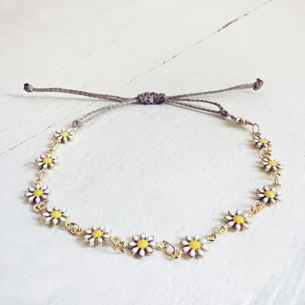 daisy chain // enamel flower and waxed cord adjustable anklet