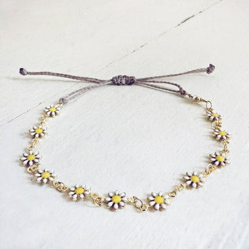 daisy chain // enamel flower and waxed cord adjustable anklet