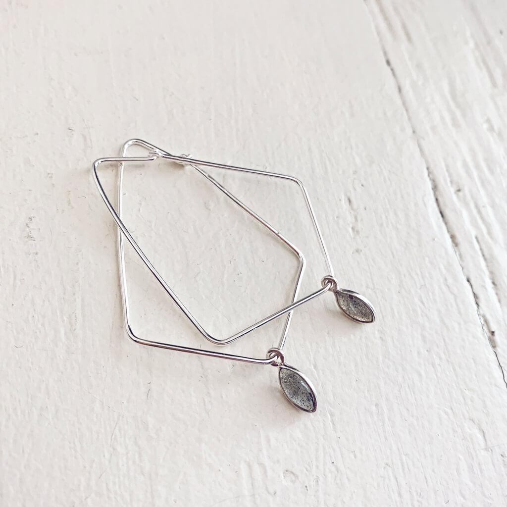 dewdrop II // sterling silver & gemstone modern teardrop hoop earrings