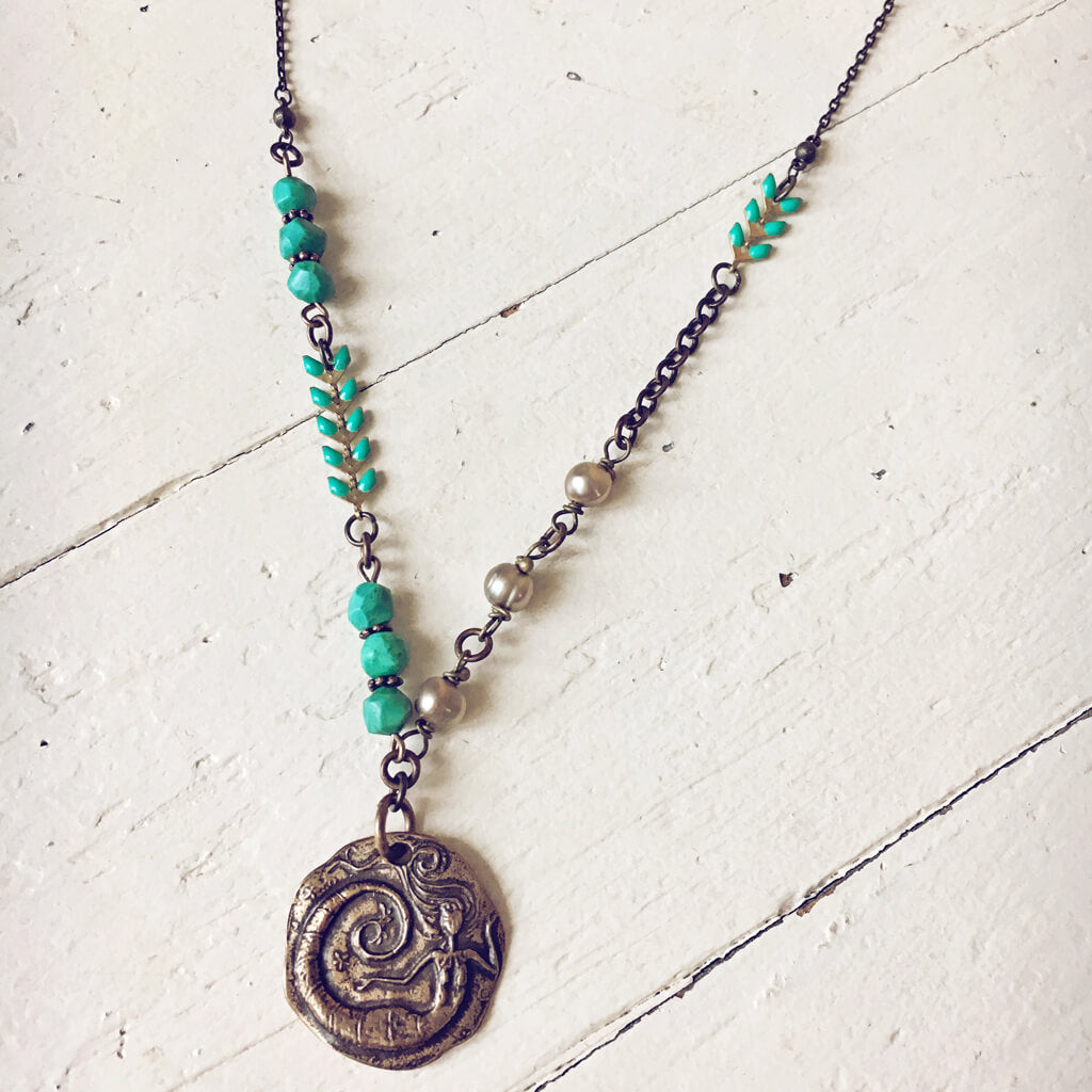 dreaming of the sea  mermaid pendant boho beach style necklace