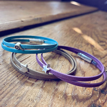 earth sea sky // thin double leather wrap bracelet - star, chevron or wave