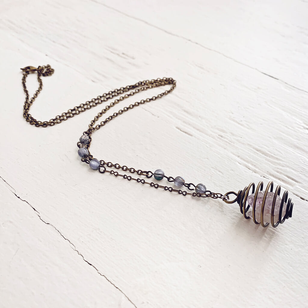 encapsulate // caged amethyst or quartz crystal gemstone necklace