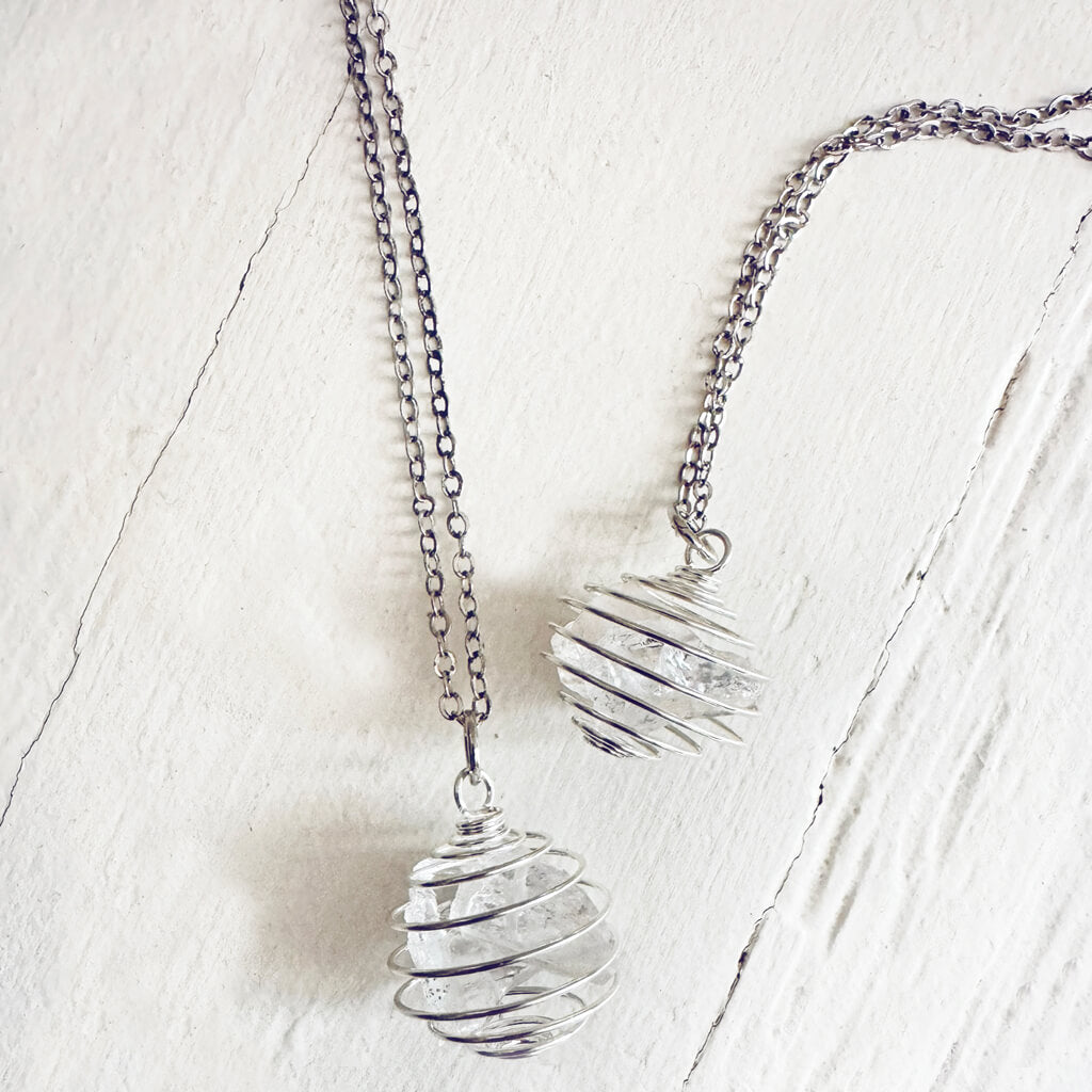 encapsulate silver // caged amethyst quartz crystal gemstone necklace