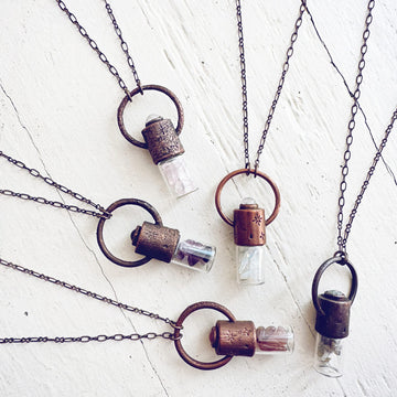 enchantment // copper electroformed crystal gemstone infused roller ball essential oil necklace