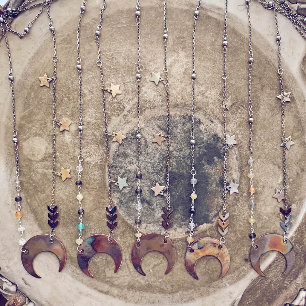 lunula // flame kissed boho copper or silver crescent moon necklace