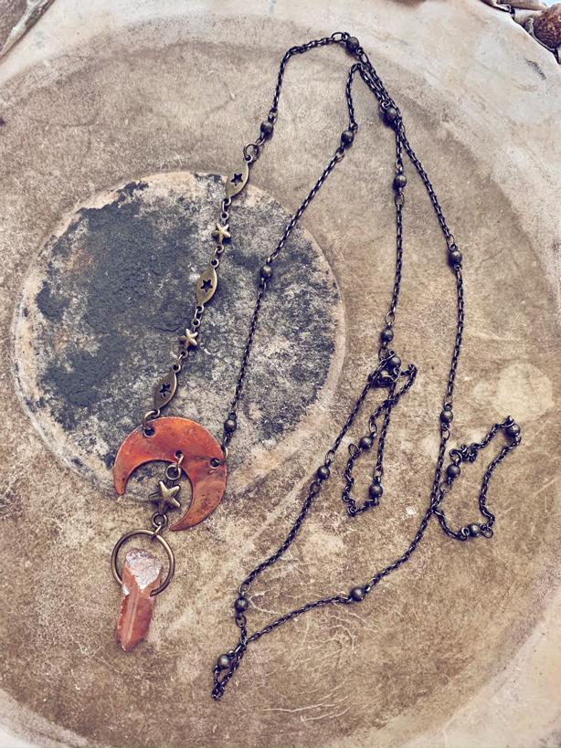 flame kissed boho crescent moon necklaces