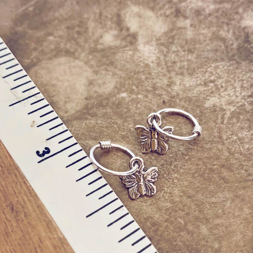flutter // itty bitty sterling silver butterfly hoop sleeper earrings?