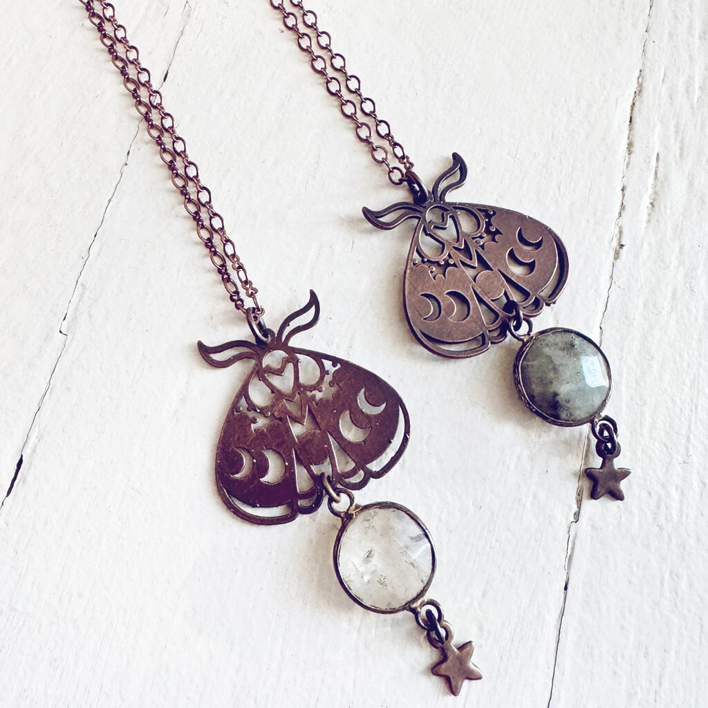 forest moon // copper electroformed moth pendant necklace