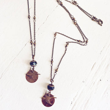 free bird  swallow and flame kissed copper moon choker necklace