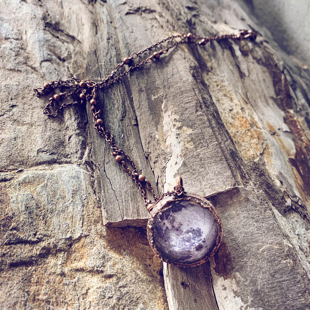 snow moon // copper electroformed full moon pendant necklace