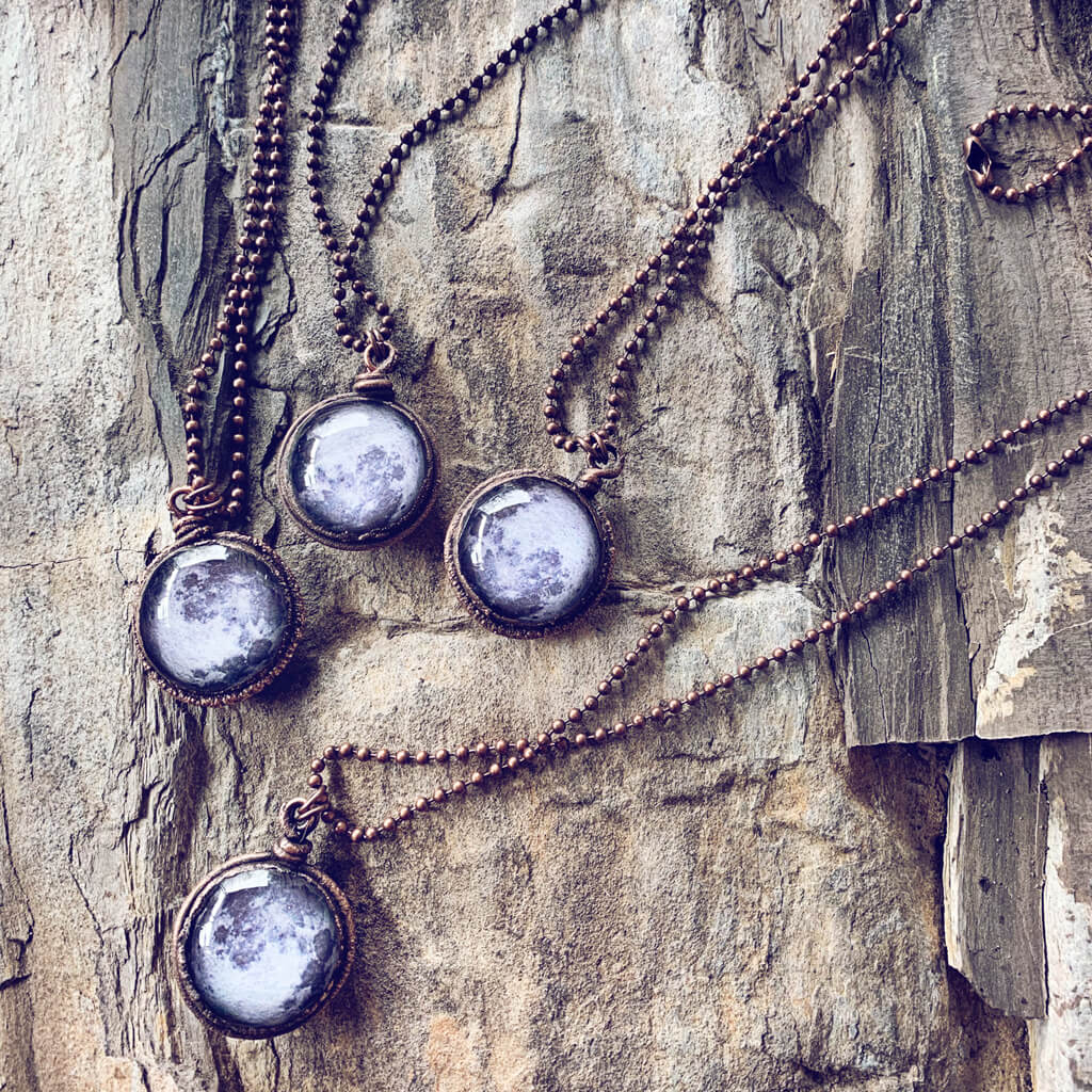 snow moon // copper electroformed full moon pendant necklace
