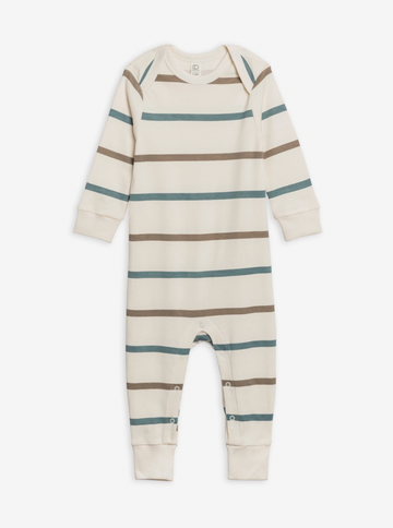 Organic Baby Aspen Romper - Max Stripe / Teal + Taupe