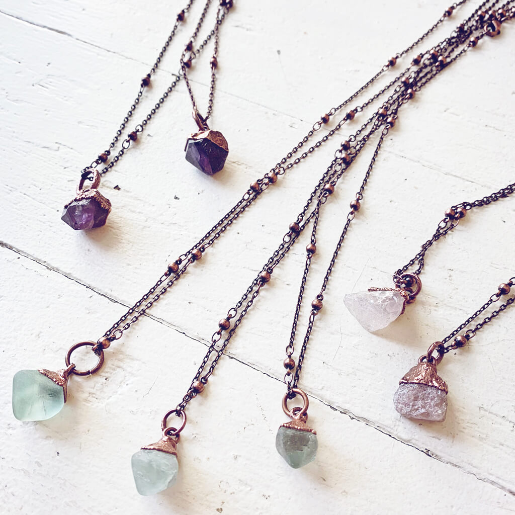 gem // tiny copper electroformed quartz pendant necklace
