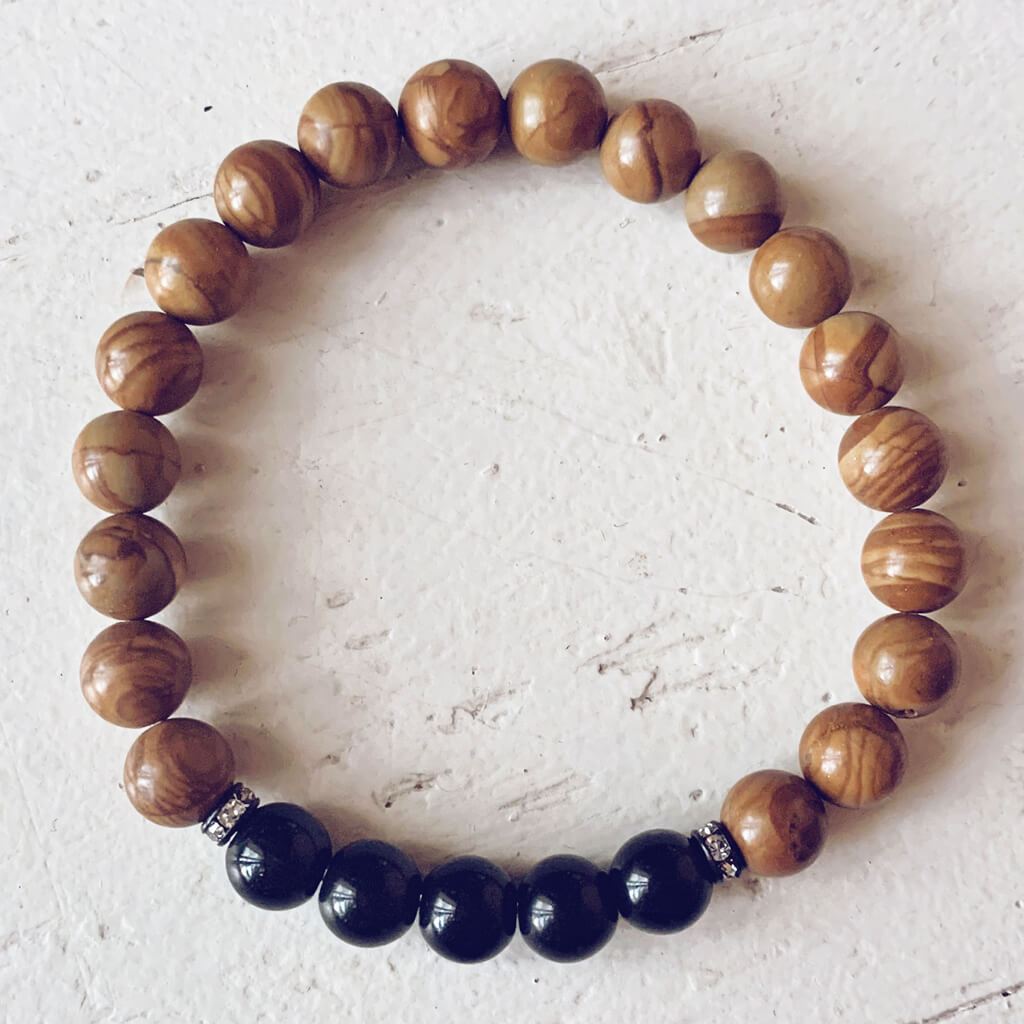 harmony // gemstone bead mala bracelet w sparkle - turquoise, pink jade or obsidian