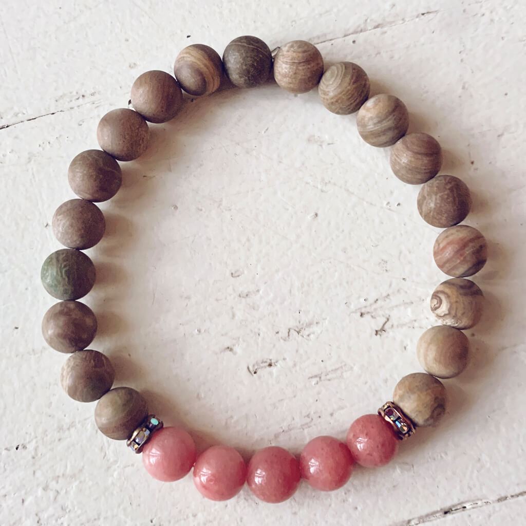 harmony // gemstone bead mala bracelet w sparkle - turquoise, pink jade or obsidian