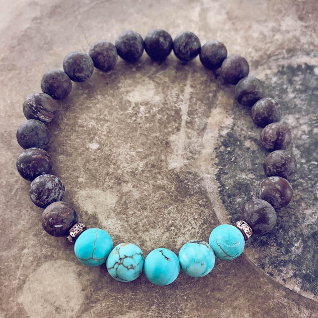 harmony // gemstone bead mala bracelet w sparkle - turquoise, pink jade or obsidian