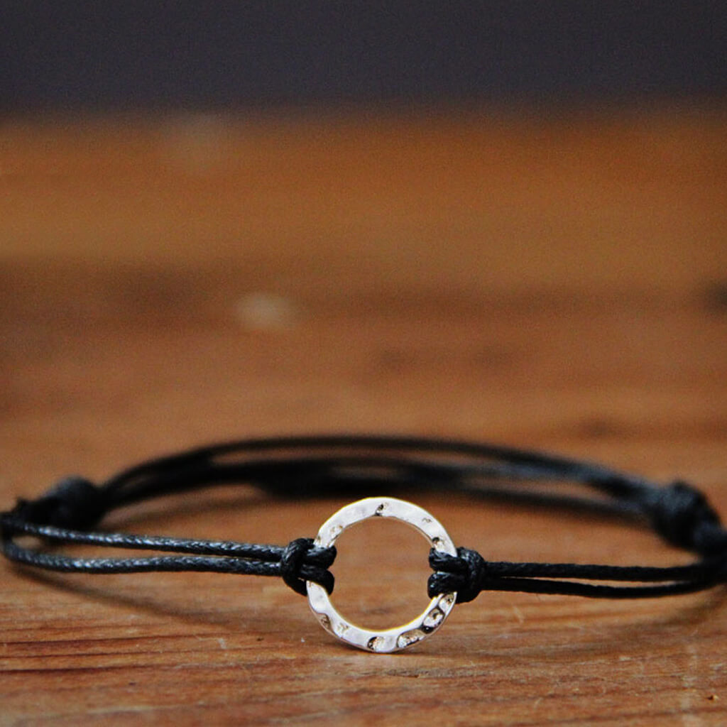 karma circle wish bracelet // sterling silver and waxed cord in your choice of colours
