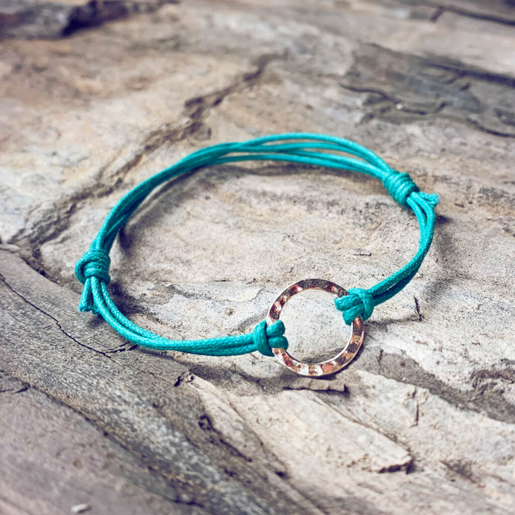 karma circle wish bracelet // sterling silver and waxed cord in your choice of colours
