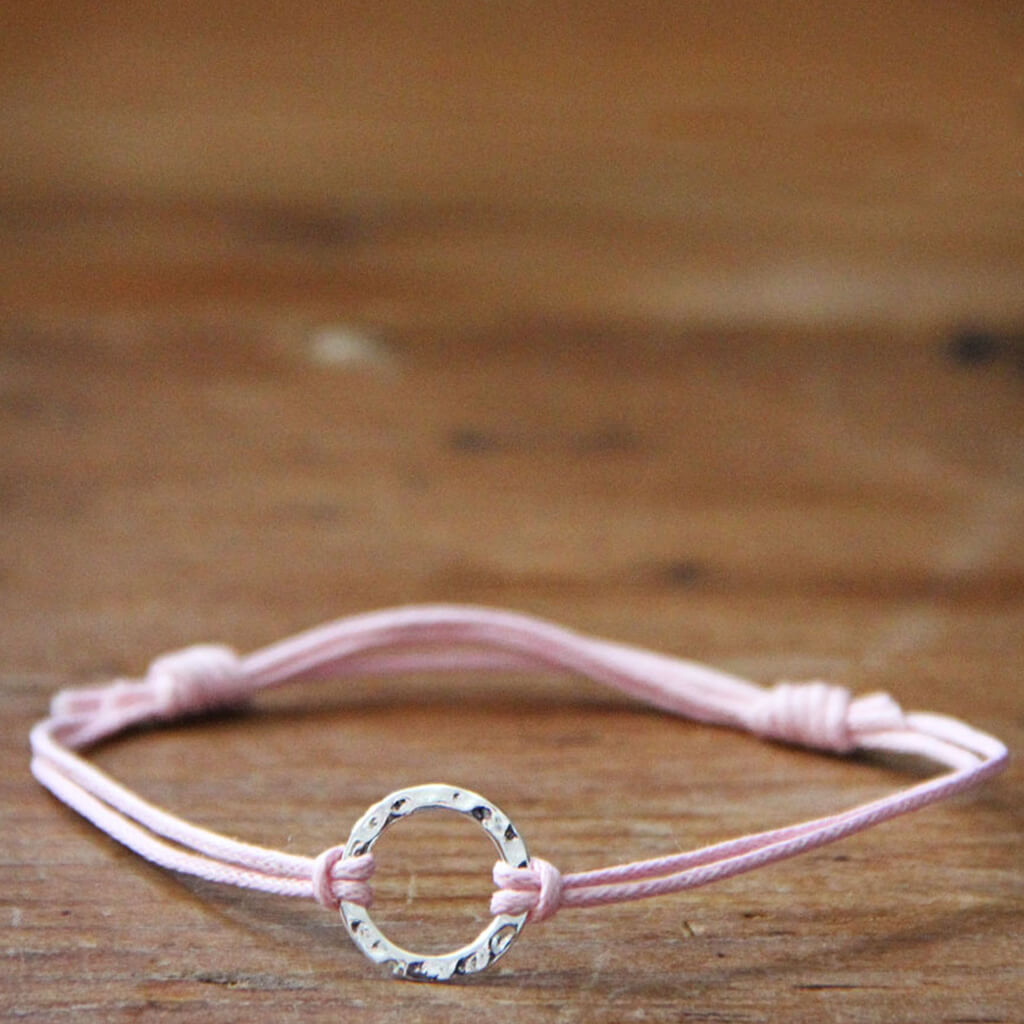 karma circle wish bracelet // sterling silver and waxed cord in your choice of colours
