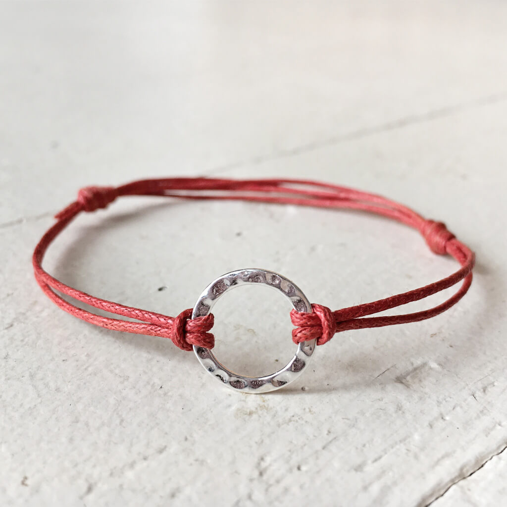 karma circle wish bracelet // sterling silver and waxed cord in your choice of colours