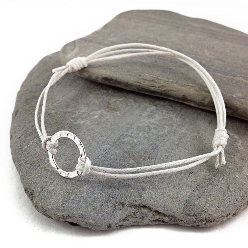 karma circle wish bracelet // sterling silver and waxed cord in your choice of colours