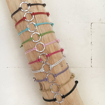 karma circle wish bracelet // sterling silver and waxed cord in your choice of colours