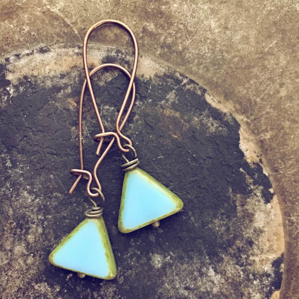 keystone triangle dainty dangle czech glass earrings