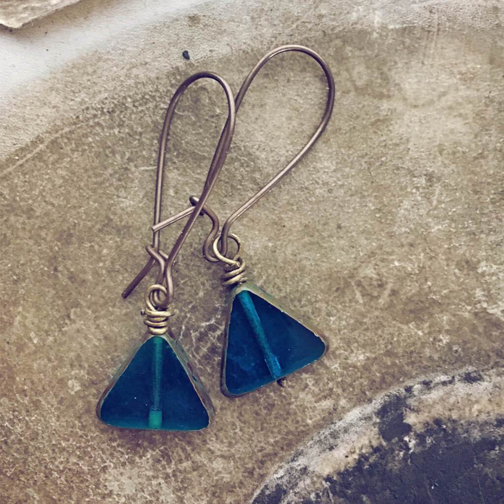 keystone triangle dainty dangle czech glass earrings