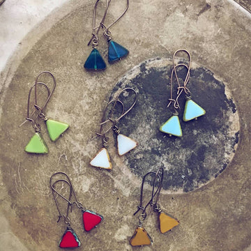 keystone triangle dainty dangle czech glass earrings