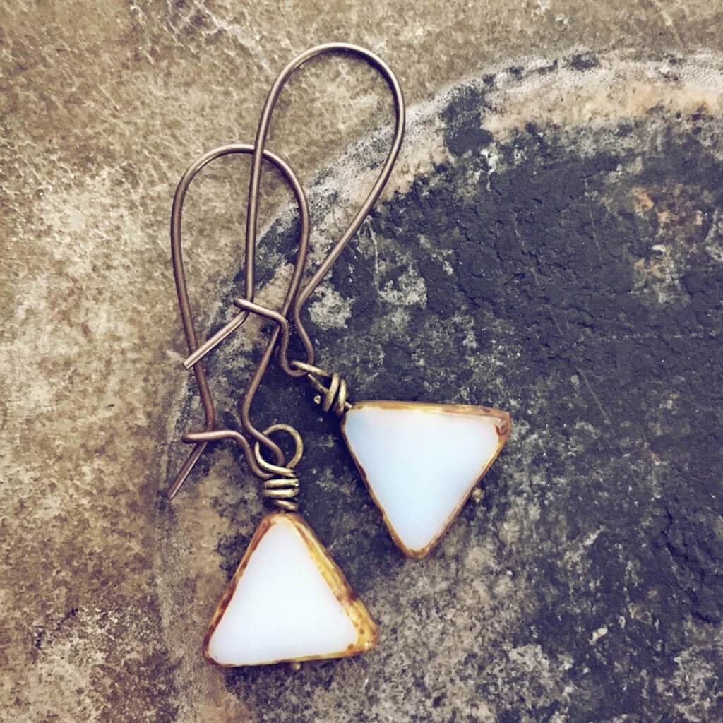 keystone triangle dainty dangle czech glass earrings