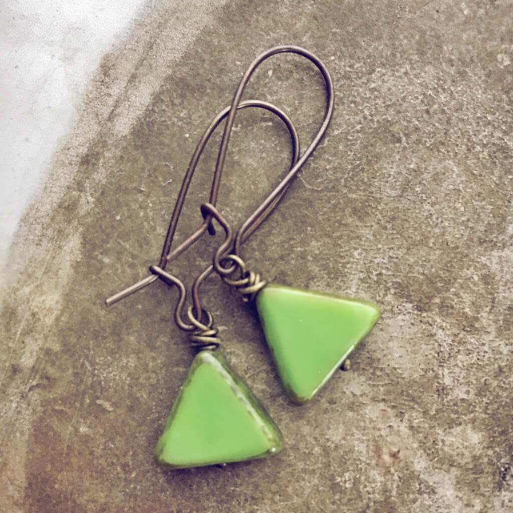 keystone triangle dainty dangle czech glass earrings