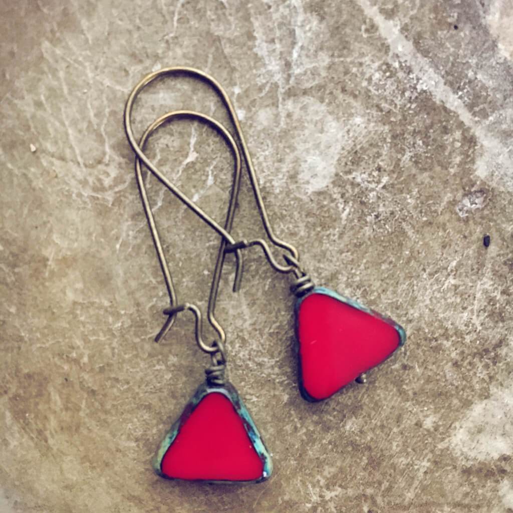 keystone triangle dainty dangle czech glass earrings