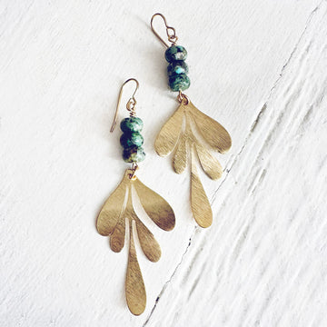 leaf // african turquoise and brass leaf earrings